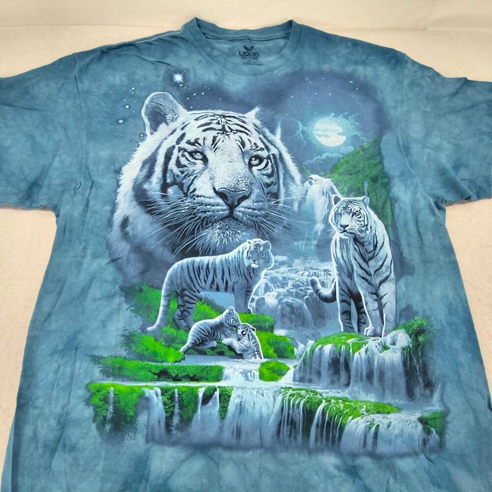 Liquid Blue White Tiger Short Sleeve Crew Neck T Shirt Mens Size Medium M Blue